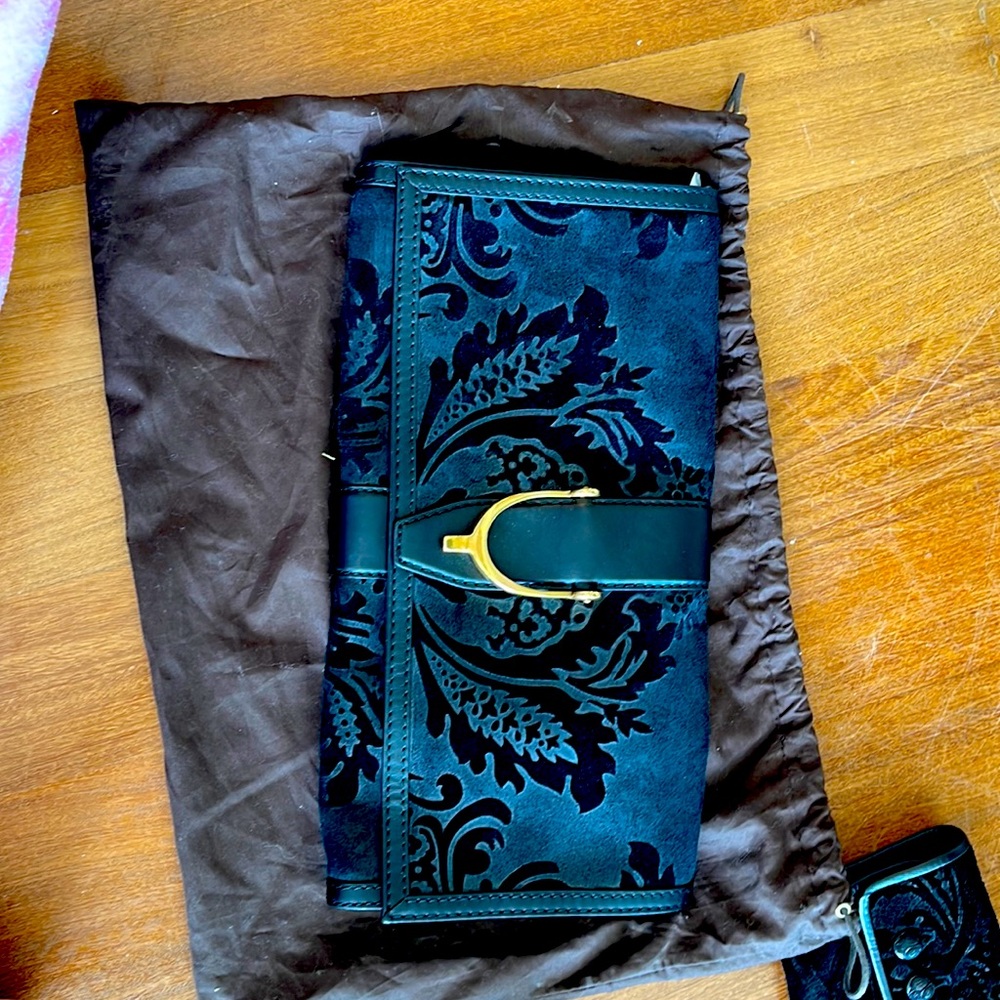 Gucci black brocade clutch with horsebit